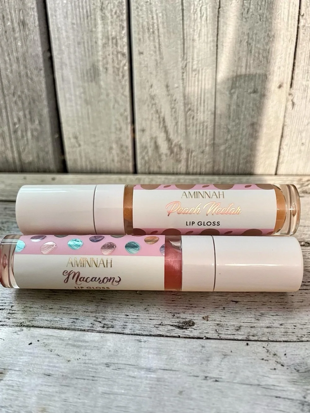 Aminnah Peach Nectar Lip Gloss & Macaron Lip Gloss Duo NWT